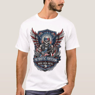 T-shirt Guitariste de la Liberté Patriotique Crâne Musique