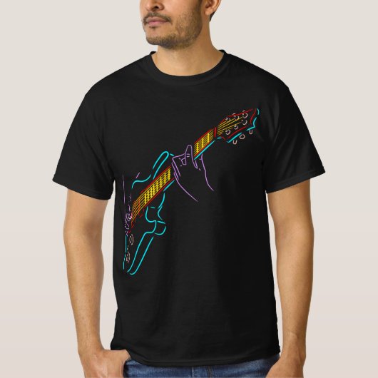 T-shirt Guitariste et silhouette colorée d'une basse guita (Devant)
