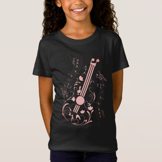T-Shirt Guitariste Guitare Player Musique Rose Girl T-shir (Devant)