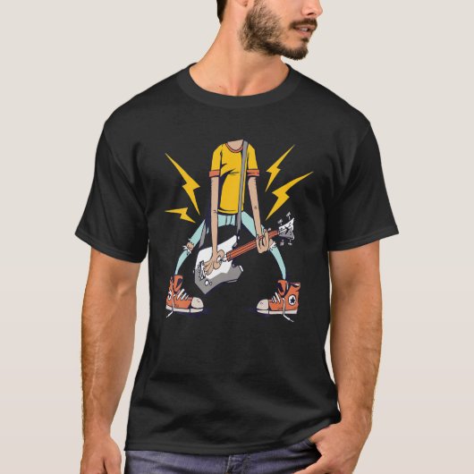 T-shirt Guitariste Sans Tête Conception Pour Guitare, Bass (Devant)
