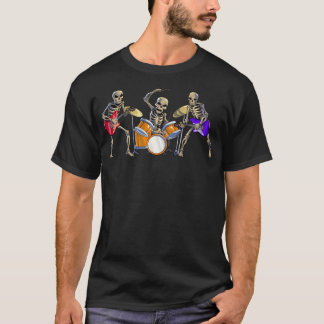 T-shirt Guitariste Squelette Guitare Basse Batteur Musique