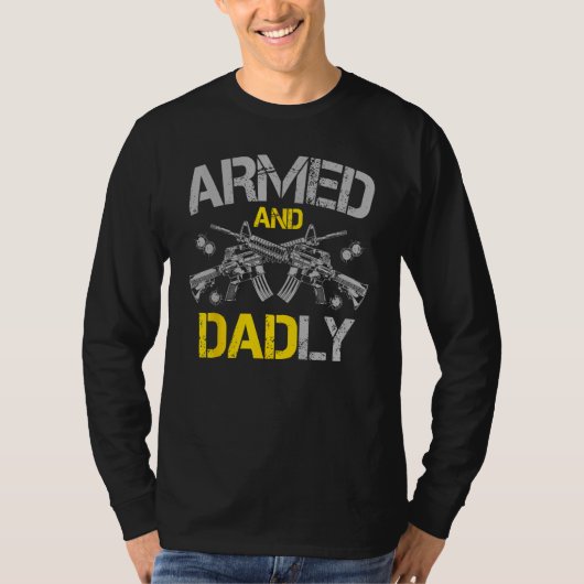 T-shirt Gun American Flag  Armed And Dadly  Deadly Fathers (Devant)