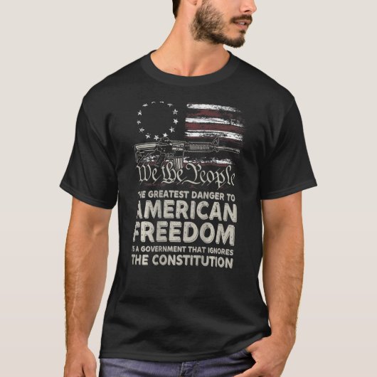 T-shirt Gun USA Drapeau American Freedom Funny Government  (Devant)