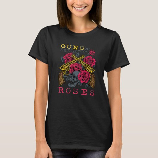 T-shirt Guns N' Skeleton Halloween Roses   (Devant)