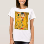 T-shirt Gustav Klimt Le Baiser<br><div class="desc">T-shirt avec peinture à l’huile de Gustav Klimt avec feuille d’or The Kiss (1908). Un homme et une femme,  aux couleurs dorées brillantes,  embrassent et embrassent avec amour dans un champ de fleurs. Un grand cadeau pour les amateurs d'art Art Nouveau et autrichien.</div>
