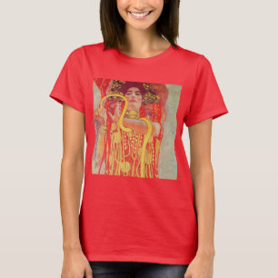 T-shirt Gustav Klimt Red Woman Gold Snake Peinture