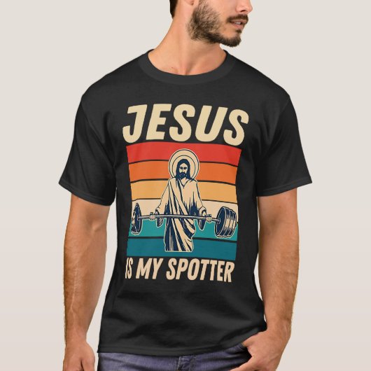 T-shirt Gym Jesus Is My Spotter Workout Jesus (Devant)
