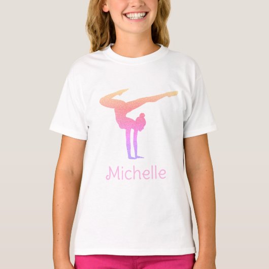 T-shirt Gymnastique Parties scintillant rose Nom personnal (Devant)