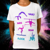 T-Shirt Gymnastique Pink Violet Turquoise Vault Bars Poutr