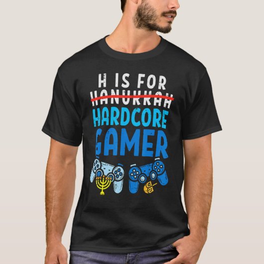 T-shirt H Est Pour Hanoukka Gamer Video Gaming Boys Men Gi (Devant)