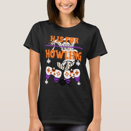 T-shirt H Est Pour HowHowHowling Jeux Vidéo Halloween Jeu (Devant)