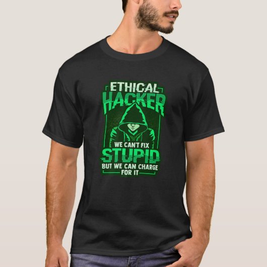 T-shirt Hacker blanc Casquette pirate informatique sécurit (Devant)