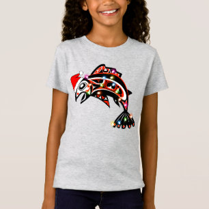 T-Shirt Haida Esprit Saumon Animal avec lumières de Noël