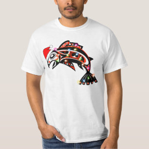 T-shirt Haida Esprit Saumon Animal avec lumières de Noël