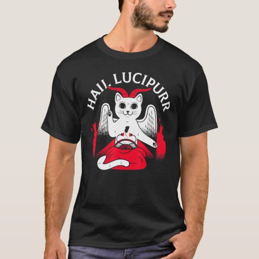 T-shirt Hail Lucipurr Chat Satan Satanic Chat (Devant)
