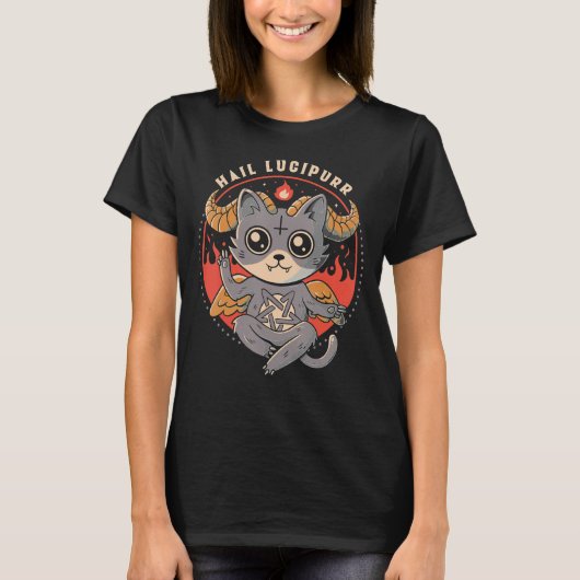 T-shirt Hail Lucipurr Satan Chat Chat (Devant)