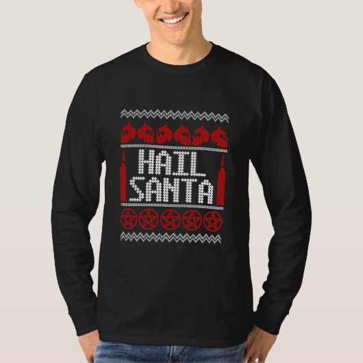T-shirt Hail Santa Ugly Christmas Sweater Rock Metal (Devant)