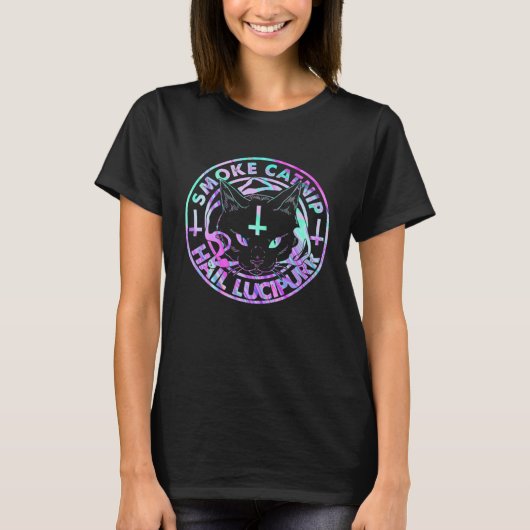 T-shirt Hail Satan Fumée Catnip Hail Lucipurr Satanic Blac (Devant)