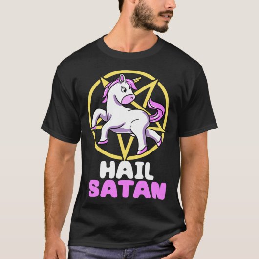 T-shirt Hail Satan Unicorn Satan Demon Devil Gothic Hell P (Devant)