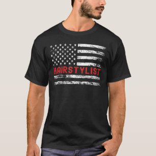 T-shirt Hairstylist USA Drapeau Profession Rétro Titre de 