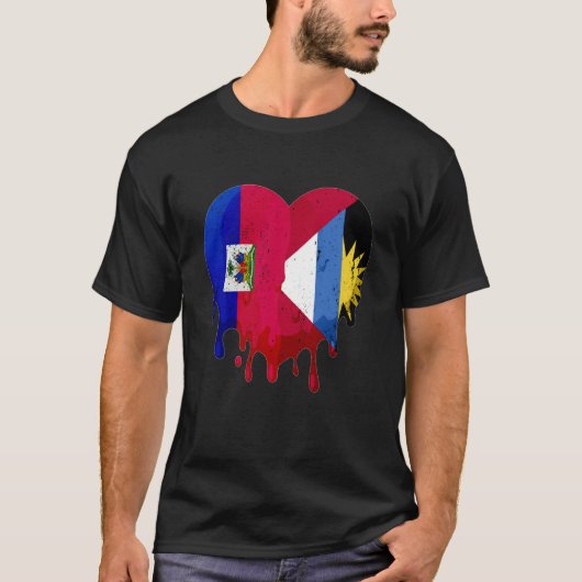 T-shirt Haiti Antigua Barbuda Flag Heart Grown Patriot Cou (Devant)