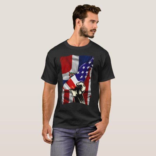 T-shirt Half American Flag Dominican ROOTS USA Flag Dom Re (Devant entier)