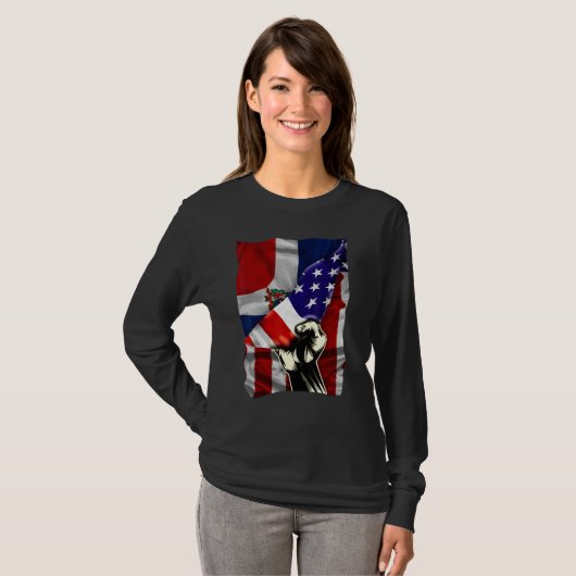 T-shirt Half American Flag Dominican ROOTS USA Flag Dom Re (Devant entier)