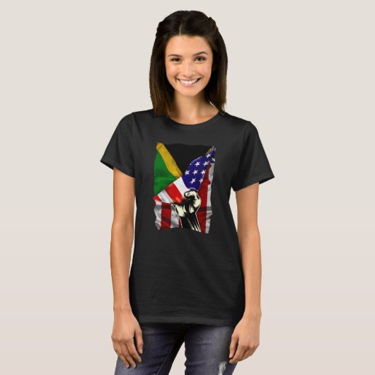 T-shirt Half American Flag Jamaican ROOTS USA Flag Jamaica (Devant entier)