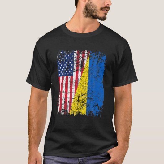 T-shirt Half American Flag Ukraine Ukrainian Lover Retro V (Devant)