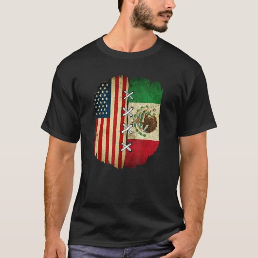 T-shirt Half American Half Mexican USA Flag Mexico Flag (Devant)