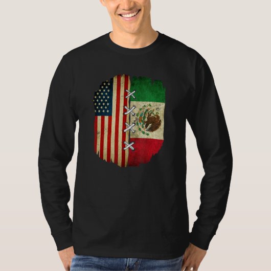T-shirt Half American Half Mexican USA Flag Mexico Flag (Devant)