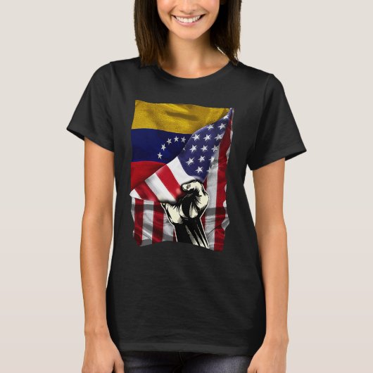 T-shirt Half American Half Venezuelan ROOTS USA Flag Venez (Devant)