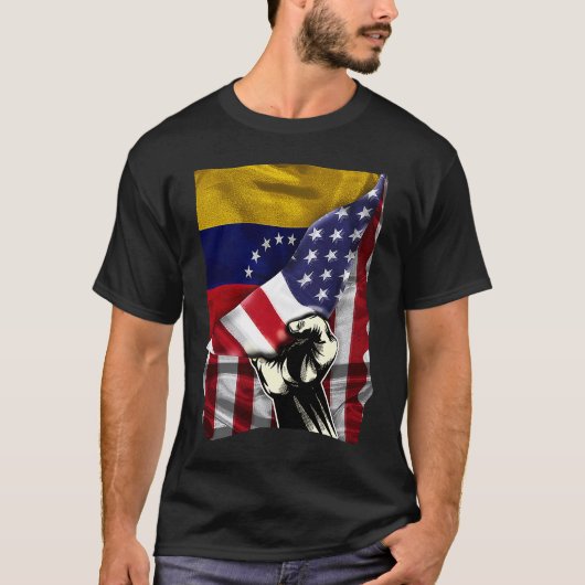 T-shirt Half American Half Venezuelan ROOTS USA Flag Venez (Devant)