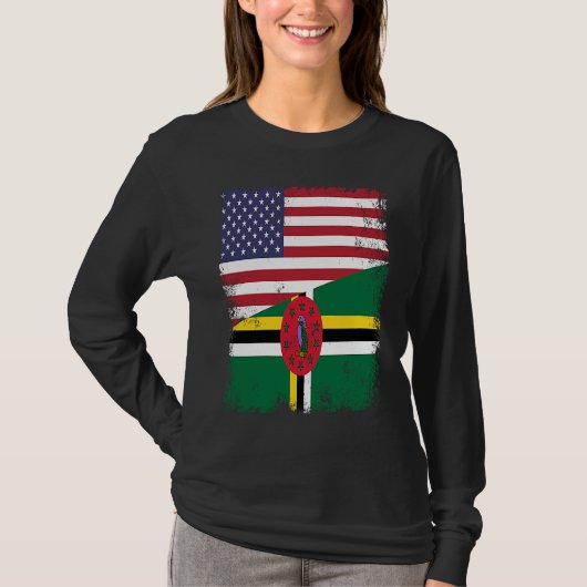 T-shirt Half Dominican Flag Vintage Dominica USA (Devant)
