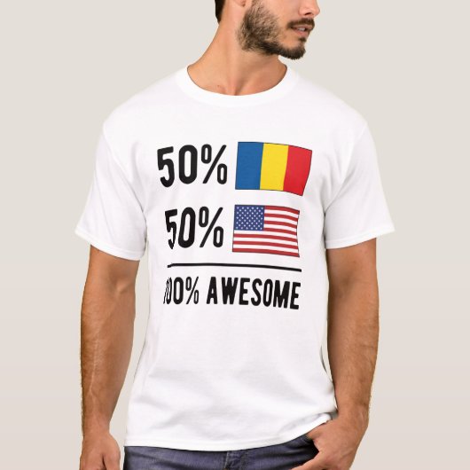 T-shirt Half Romanian Half American Flag Romania USA (Devant)