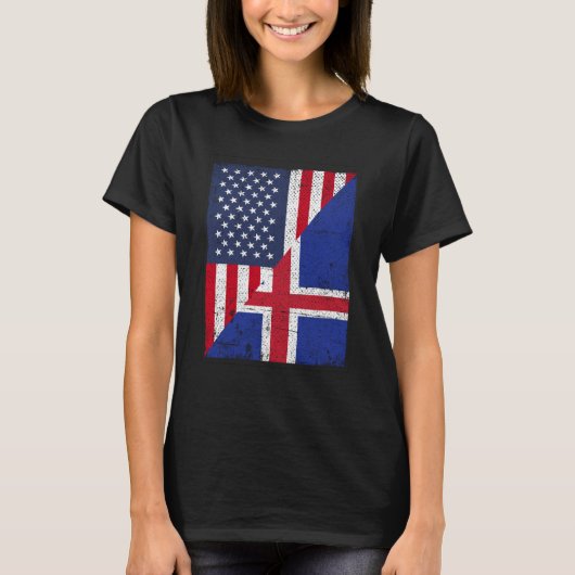 T-shirt Half USA Flag Half Iceland Flag American Icelandic (Devant)
