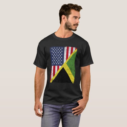 T-shirt Half USA Flag Half Jamaica Flag American Jamaican (Devant entier)