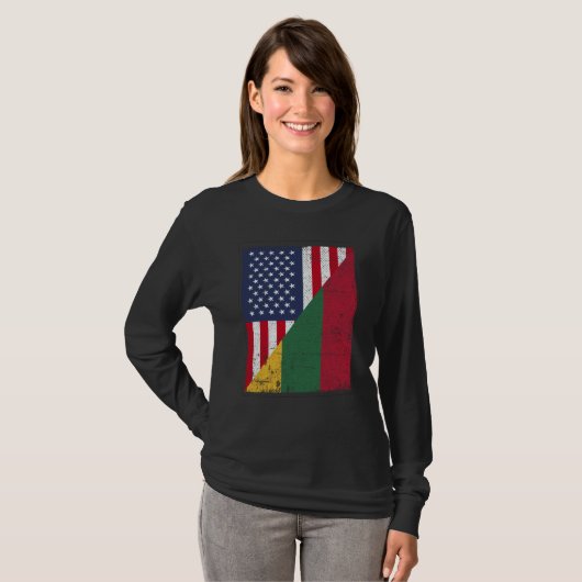 T-shirt Half USA Flag Half Lithuania Flag American Lithuan (Devant entier)