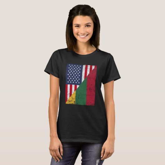 T-shirt Half USA Flag Half Lithuania Flag American Lithuan (Devant entier)
