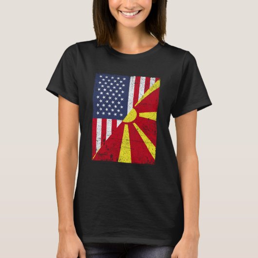 T-shirt Half USA Flag Half Macedonia Flag American Macedon (Devant)