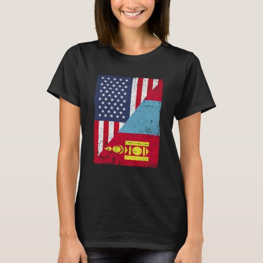 T-shirt Half USA Flag Half Mongolia Flag American Mongolia (Devant)