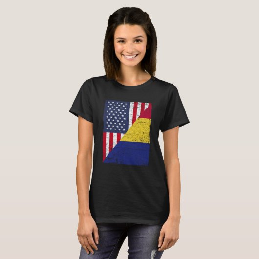 T-shirt Half USA Flag Half Romania Flag American Romanian (Devant entier)