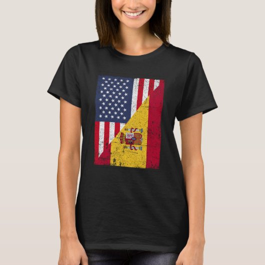 T-shirt Half USA Flag Half Spain Flag American Spanish (Devant)