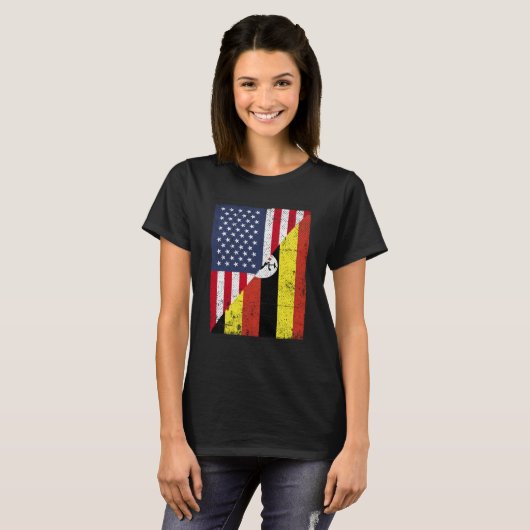 T-shirt Half USA Flag Half Uganda Flag American Ugandan (Devant entier)