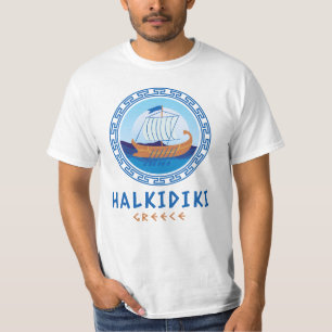 T-shirt Halkidiki, Grèce Conception de bateau grec Hommes