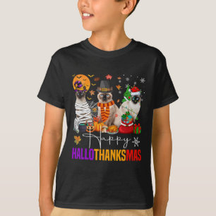 T-shirt Hallothanksmas Chat Siamese Halloween Thanksgiving
