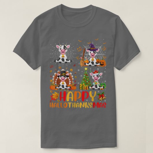 T-shirt Hallothanksmas de vache Halloween Thanksgiving Chr (Design devant)