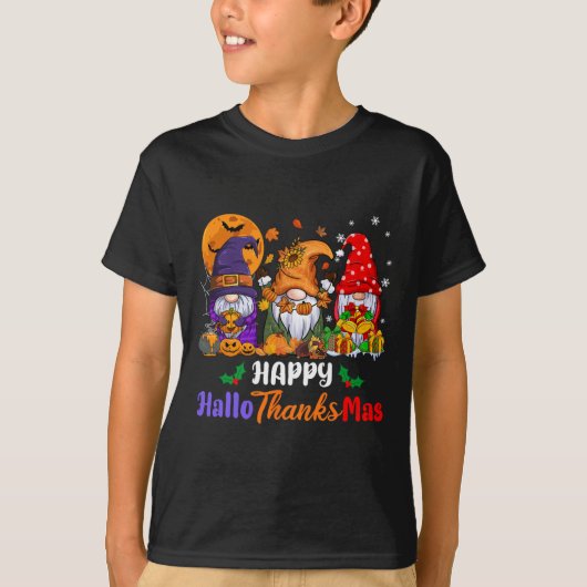 T-shirt Hallothanksmas Halloween Thanksgiving Gn de Noël (Devant)