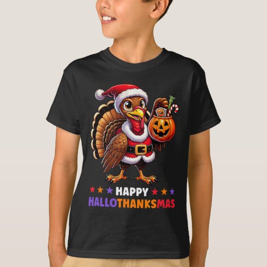 T-shirt Hallothanksmas Halloween Thanksgiving Noël F (Devant)