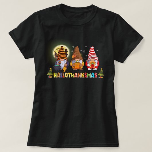 T-shirt Hallothanksmas mignons Gnomes Automne Halloween (Design devant)